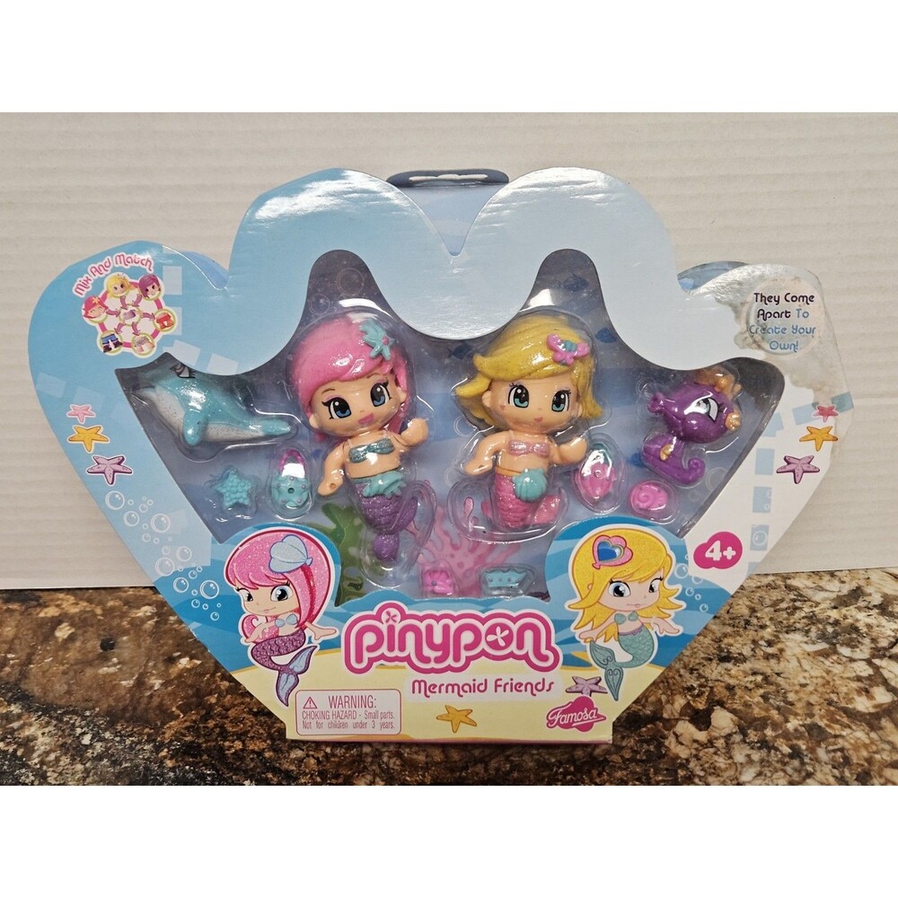 PinyPon Mermaid Friends Set w/ Two Mermaids Seahorse Dolphin & Accessories New
